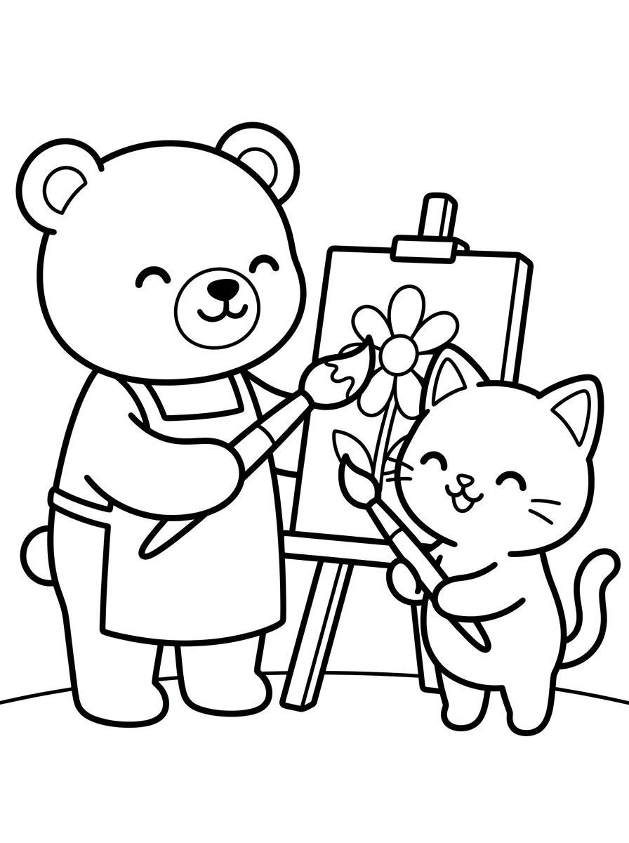 Bobbie e o Gatinho Pintando para colorir Desenho de Bobbie e o Gatinho Pintando para colorir e imprimir grátis