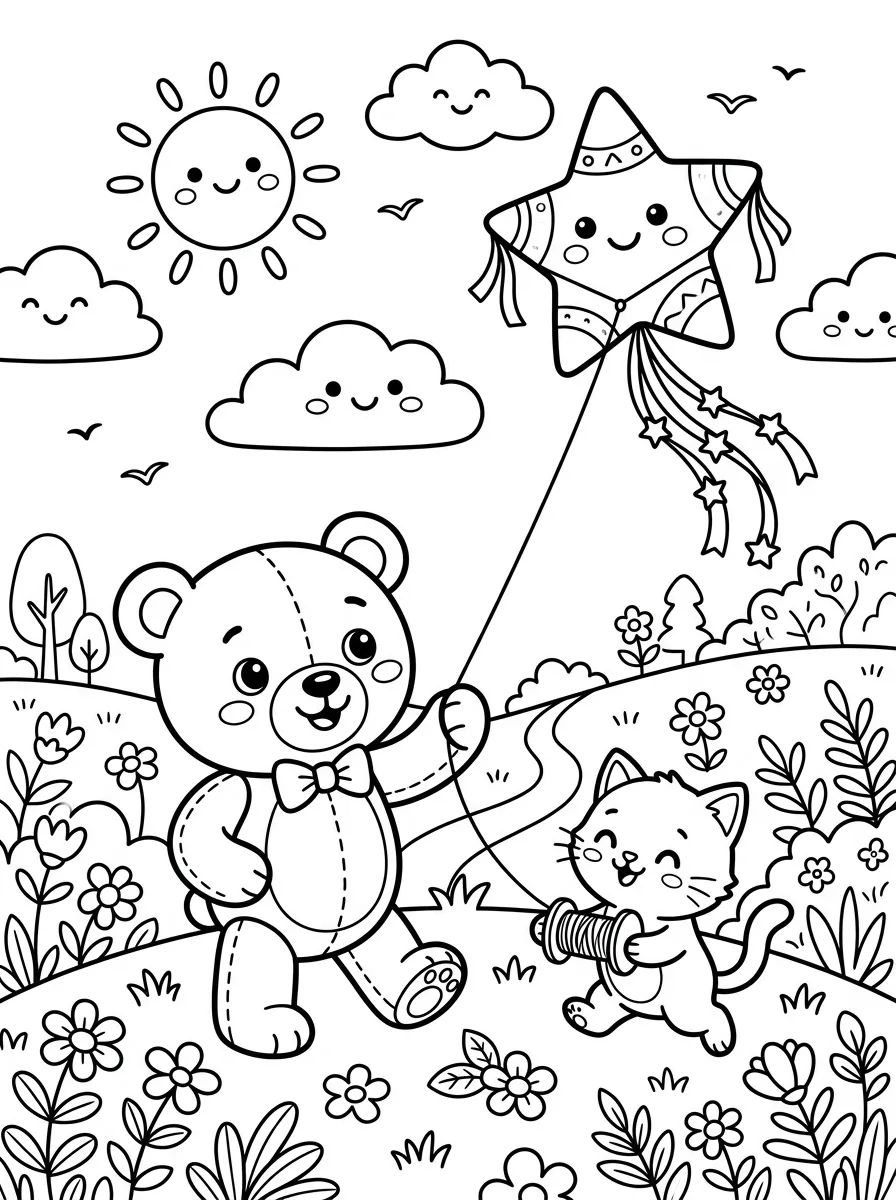 Bobbie e o Gatinho Soltando Pipa para colorir Desenho de Bobbie e o Gatinho Soltando Pipa para colorir e imprimir grátis