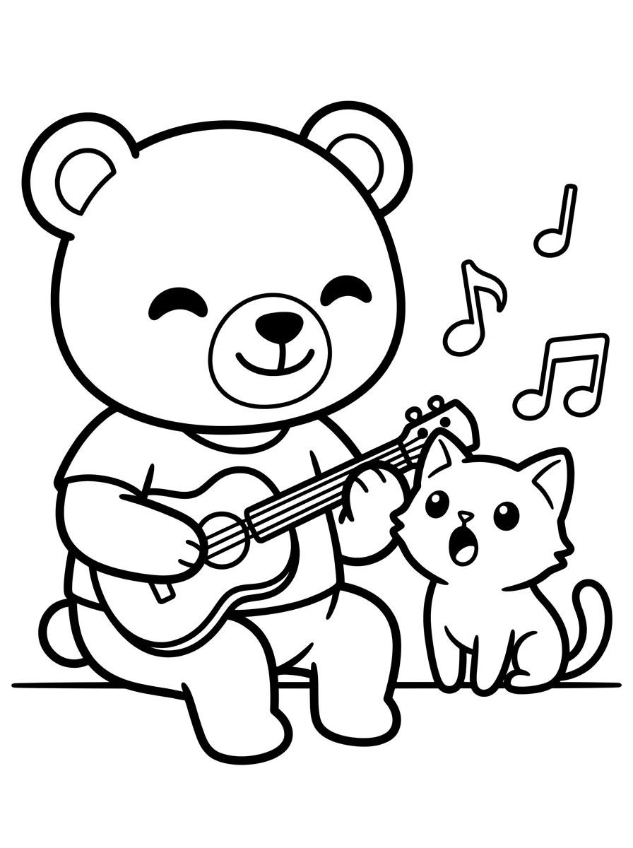 Bobbie e o Gatinho Tocando Violão para colorir Desenho de Bobbie e o Gatinho Tocando Violão para colorir e imprimir grátis