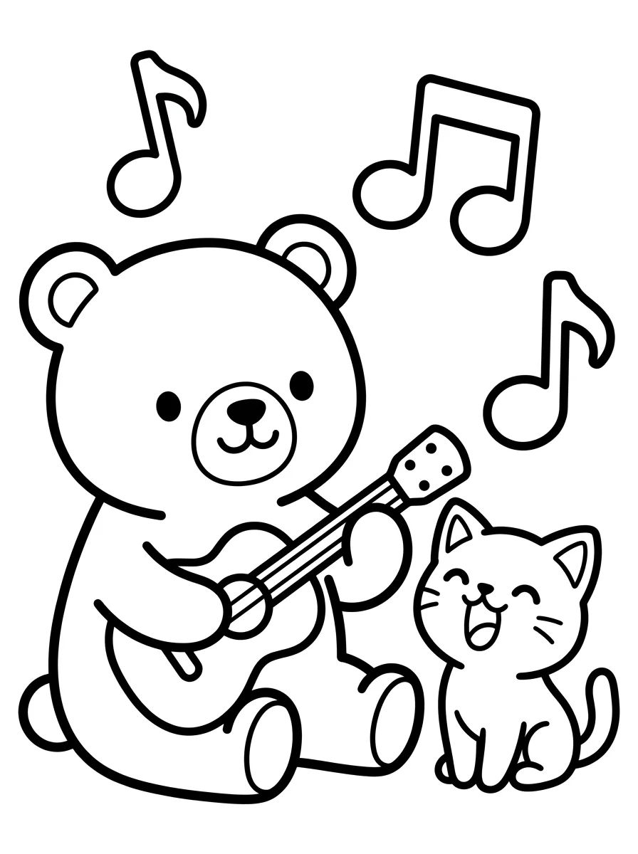 Bobbie y el Gatito Tocando la Guitarra para colorir Desenho de Bobbie y el Gatito Tocando la Guitarra para colorir e imprimir grátis