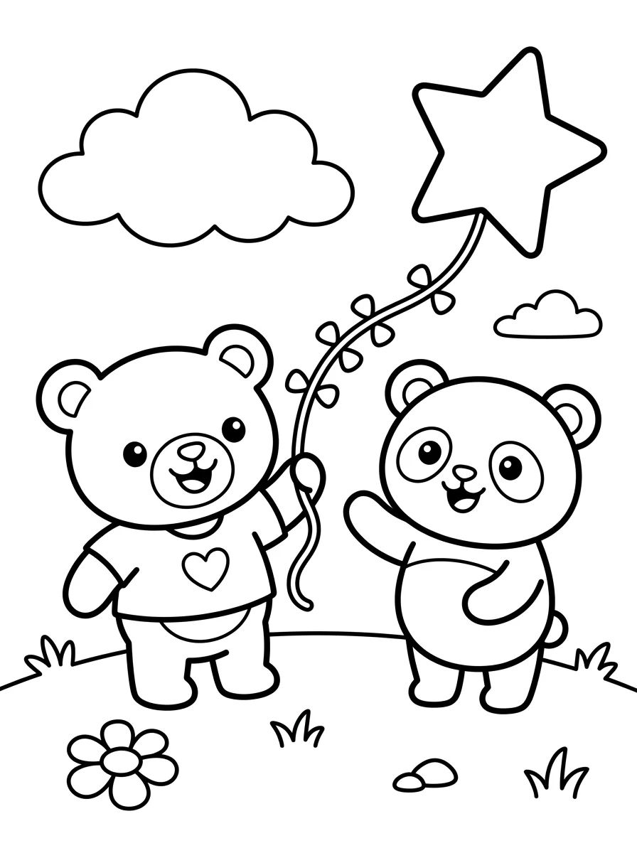 Bobbie e o Panda Soltando Pipa para colorir Desenho de Bobbie e o Panda Soltando Pipa para colorir e imprimir grátis