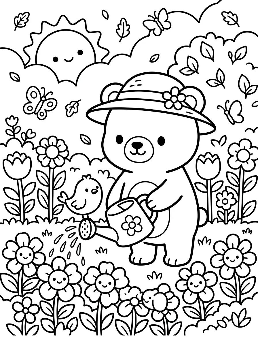 Bobbie e o Passarinho no Jardim para colorir Desenho de Bobbie e o Passarinho no Jardim para colorir e imprimir grátis