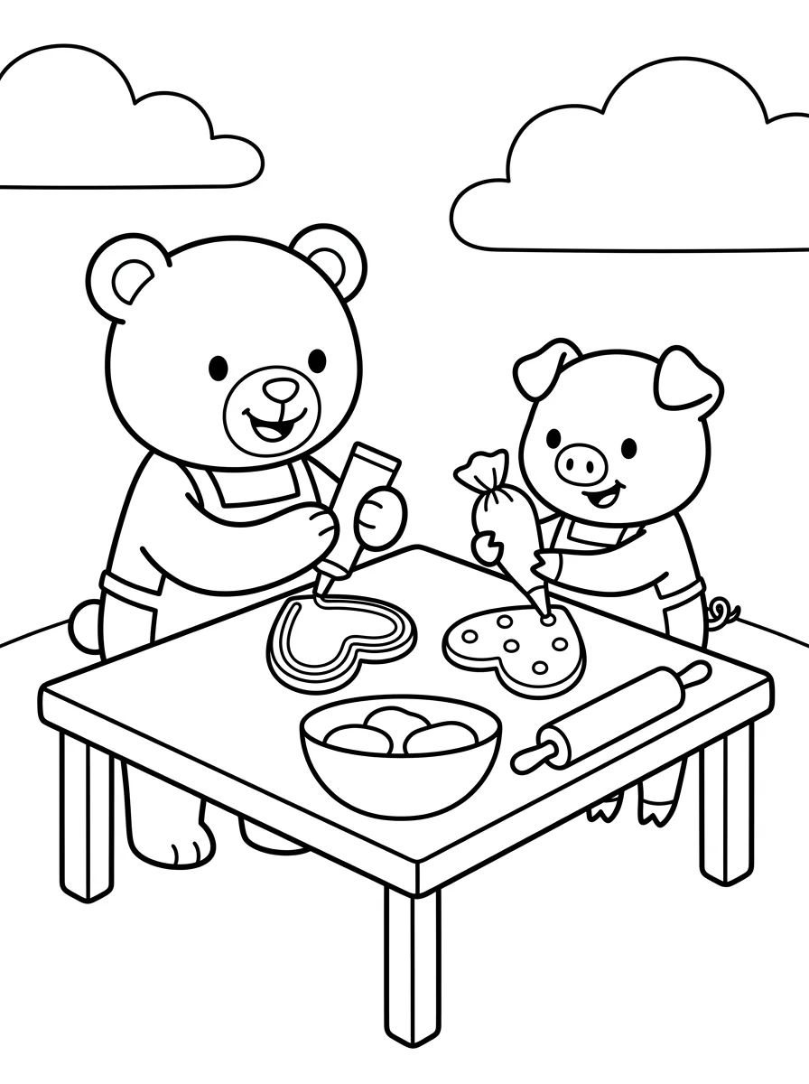 Bobbie e o Porquinho Fazendo Biscoitos para colorir Desenho de Bobbie e o Porquinho Fazendo Biscoitos para colorir e imprimir grátis