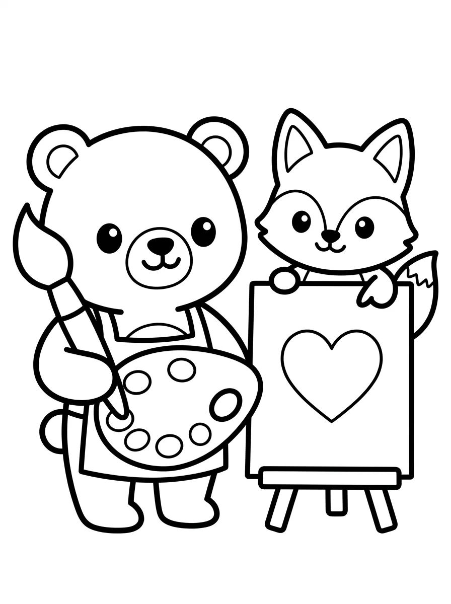 Bobbie e o Raposinho Pintando um Quadro para colorir Desenho de Bobbie e o Raposinho Pintando um Quadro para colorir e imprimir grátis