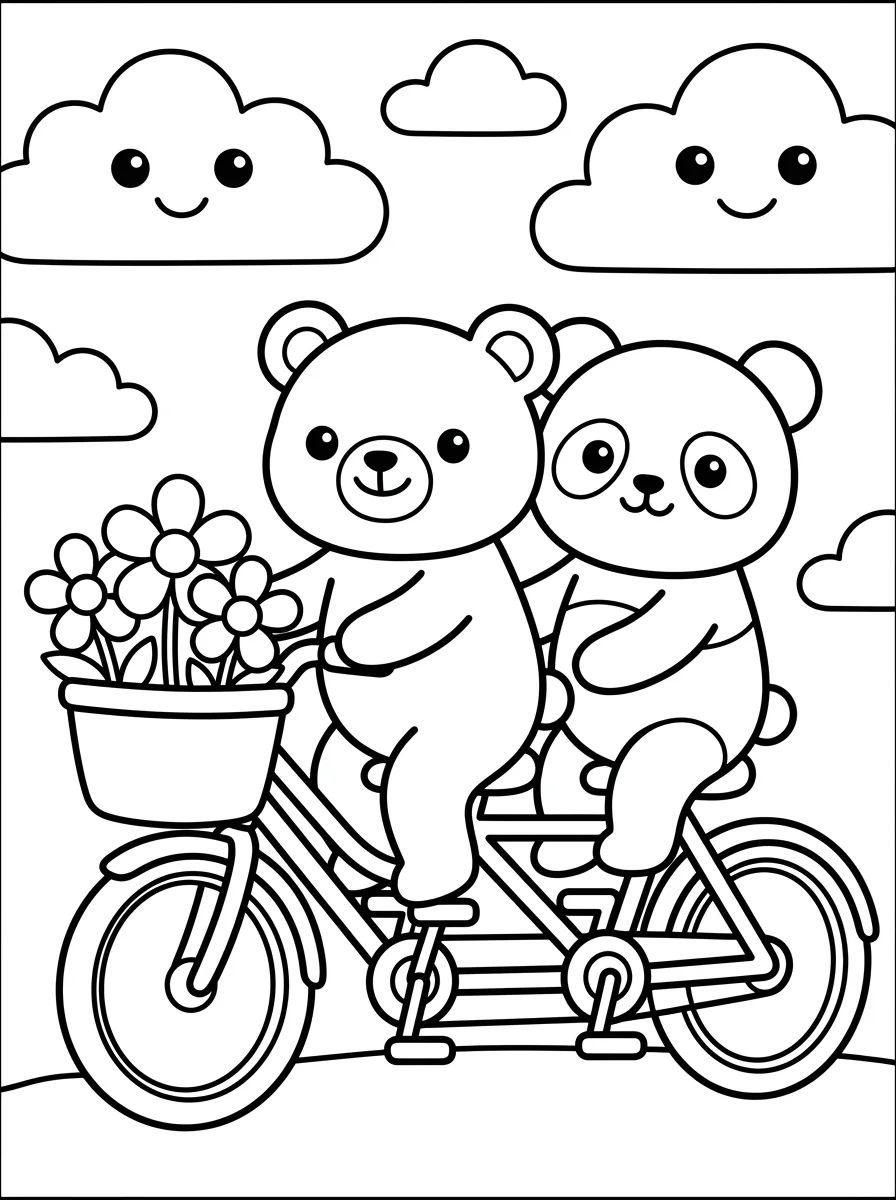 Bobbie and the Panda Bear Riding a Bicycle para colorir Desenho de Bobbie and the Panda Bear Riding a Bicycle para colorir e imprimir grátis