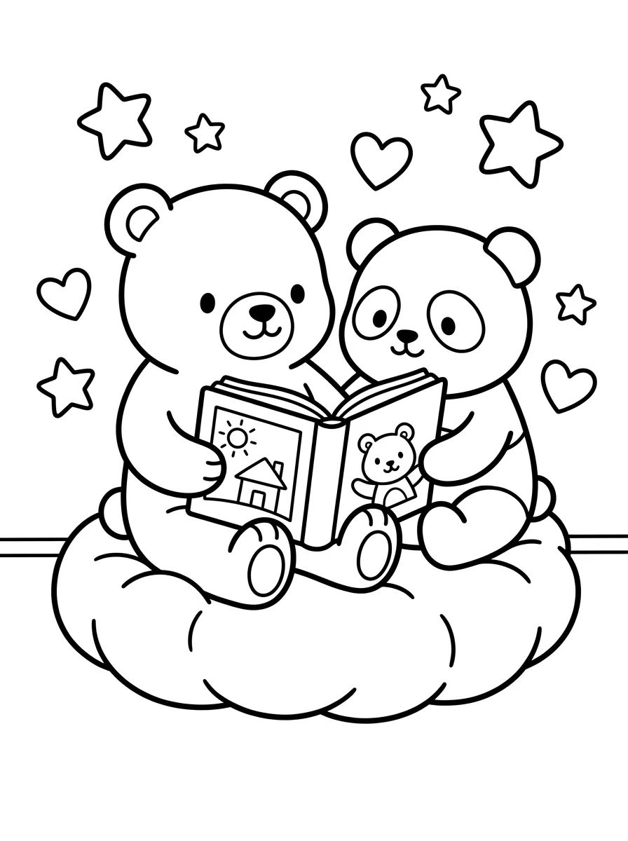 Bobbie e o Ursinho Panda Lendo Livro para colorir Desenho de Bobbie e o Ursinho Panda Lendo Livro para colorir e imprimir grátis