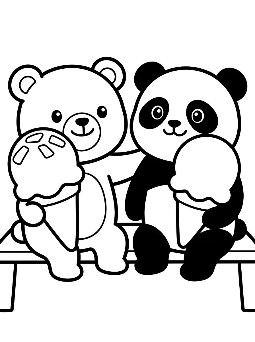 Bobbie and Panda Eating Ice Cream para colorir Desenho de Bobbie and Panda Eating Ice Cream para colorir e imprimir grátis