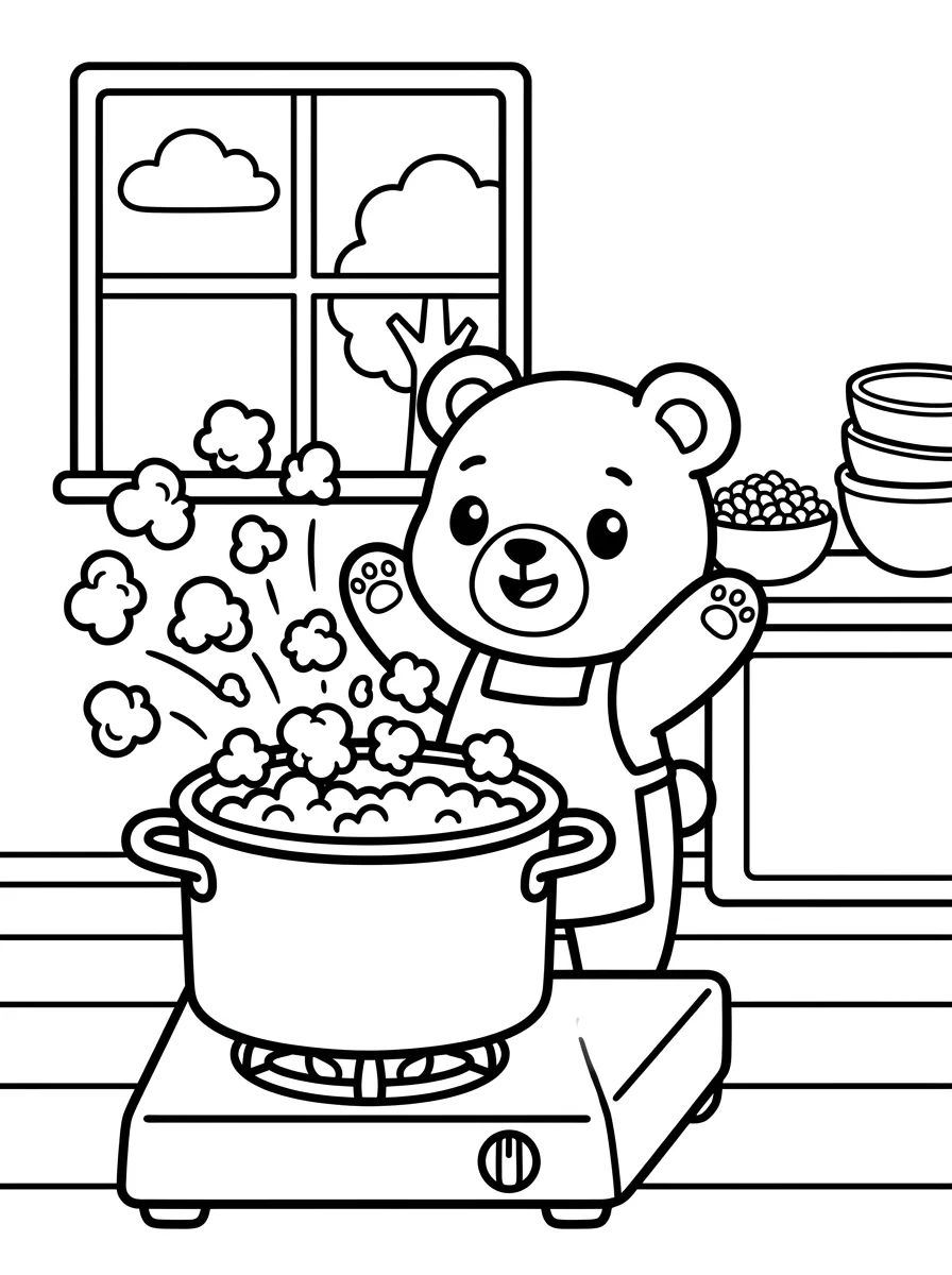 Bobbie Fazendo Pipoca para colorir Desenho de Bobbie Fazendo Pipoca para colorir e imprimir grátis