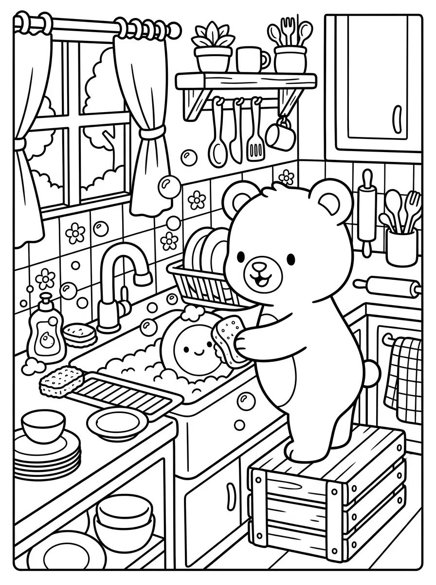 Bobbie Lavando a Louça para colorir Desenho de Bobbie Lavando a Louça para colorir e imprimir grátis