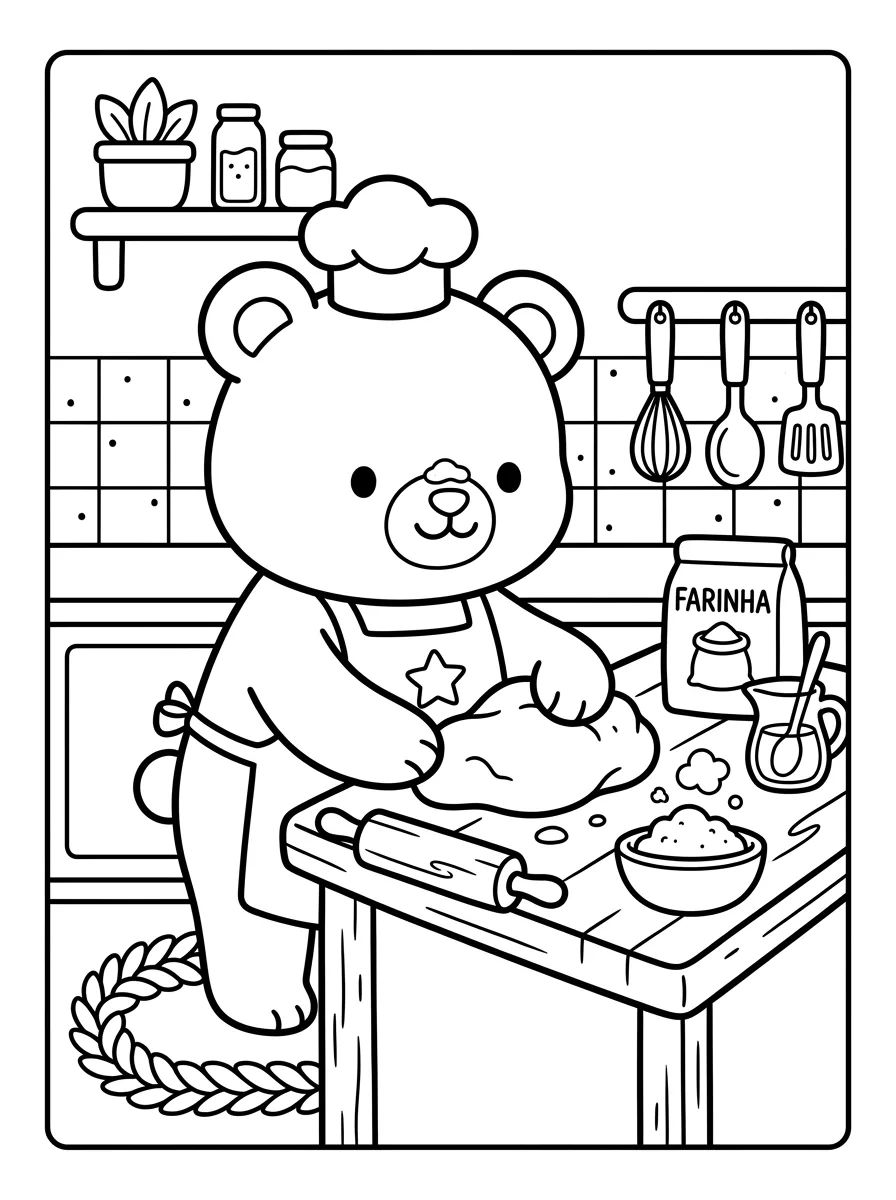 Bobbie Bear Baking Bread para colorir Desenho de Bobbie Bear Baking Bread para colorir e imprimir grátis
