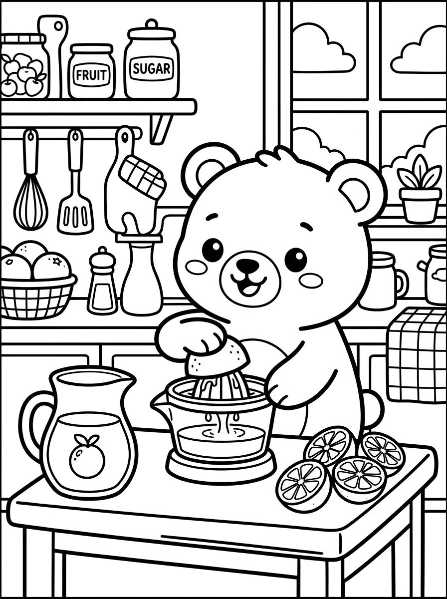 Ursinho Bobbie Fazendo Suco de Laranja para colorir Desenho de Ursinho Bobbie Fazendo Suco de Laranja para colorir e imprimir grátis