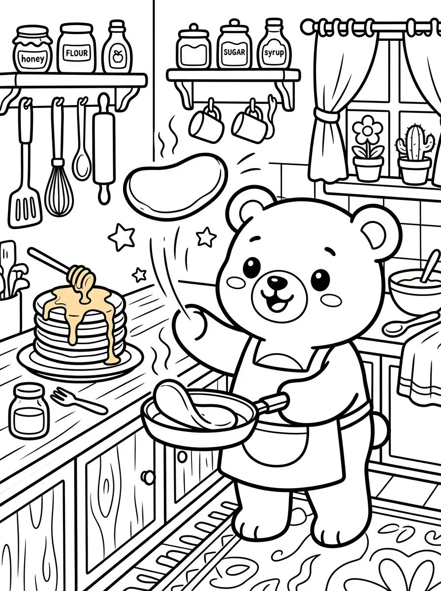 Ursinho Bobbie Virando Panquecas para colorir Desenho de Ursinho Bobbie Virando Panquecas para colorir e imprimir grátis