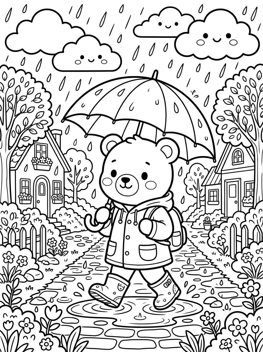 Bobbie Passeando na Chuva com Guarda-Chuva para colorir Desenho de Bobbie Passeando na Chuva com Guarda-Chuva para colorir e imprimir grátis