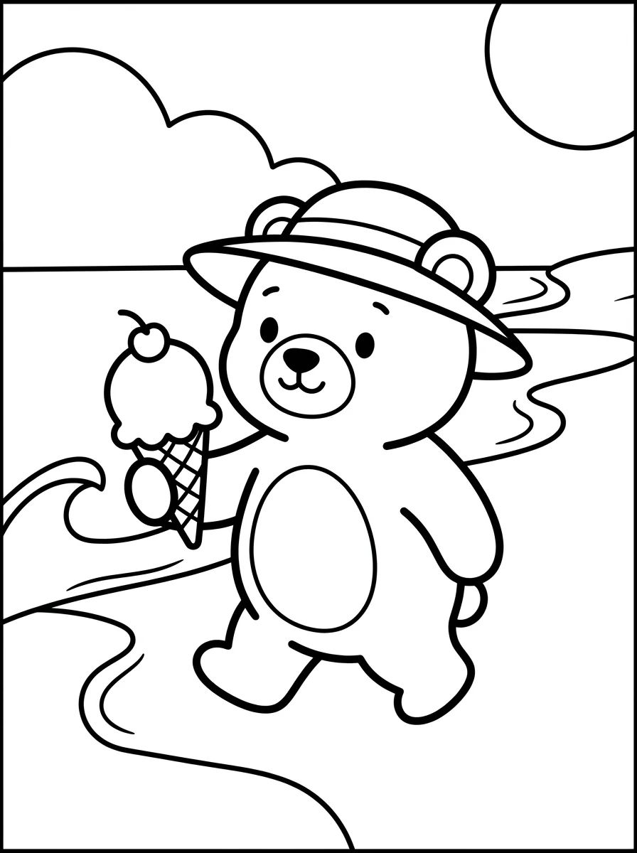 Ursinho Bobbie Passeando na Praia com Sorvete para colorir Desenho de Ursinho Bobbie Passeando na Praia com Sorvete para colorir e imprimir grátis