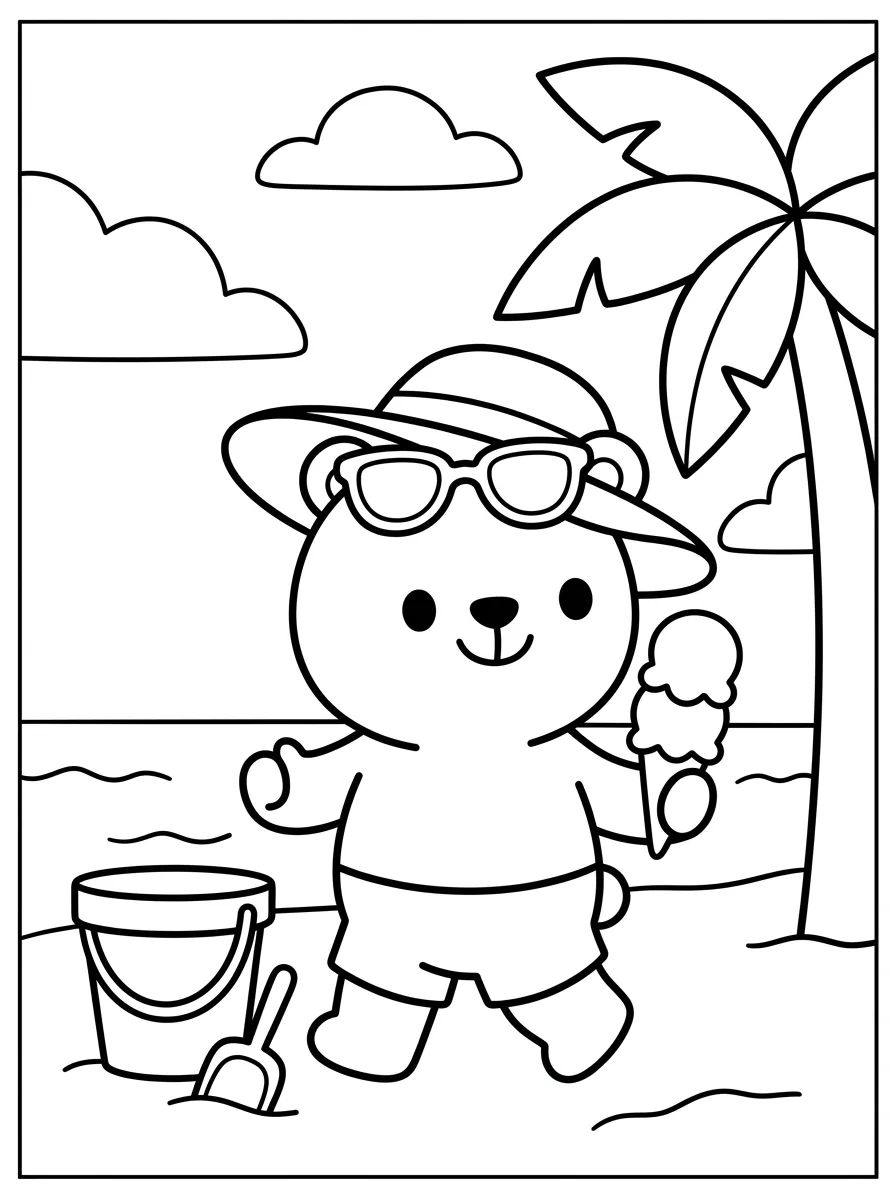 Ursinho Bobbie Passeando na Praia para colorir Desenho de Ursinho Bobbie Passeando na Praia para colorir e imprimir grátis