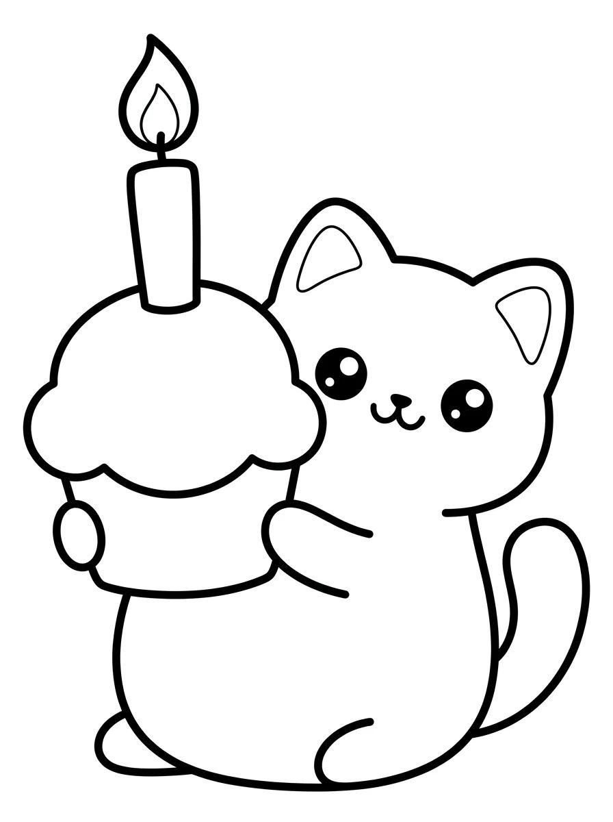 Bolo Gato Comemorando com Cupcake para colorir Desenho de Bolo Gato Comemorando com Cupcake para colorir e imprimir grátis