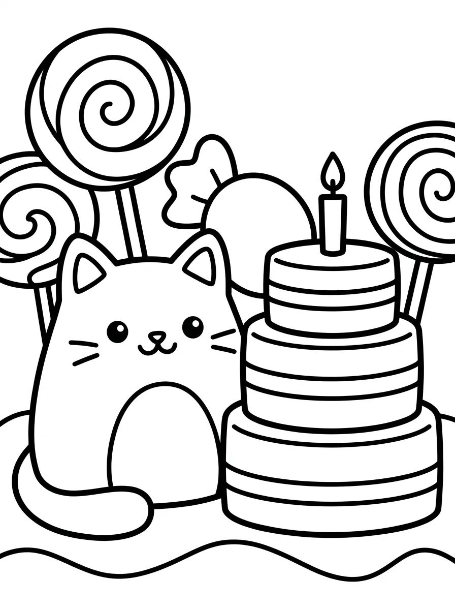 Bolo Gato em uma Festança de Doces para colorir Desenho de Bolo Gato em uma Festança de Doces para colorir e imprimir grátis