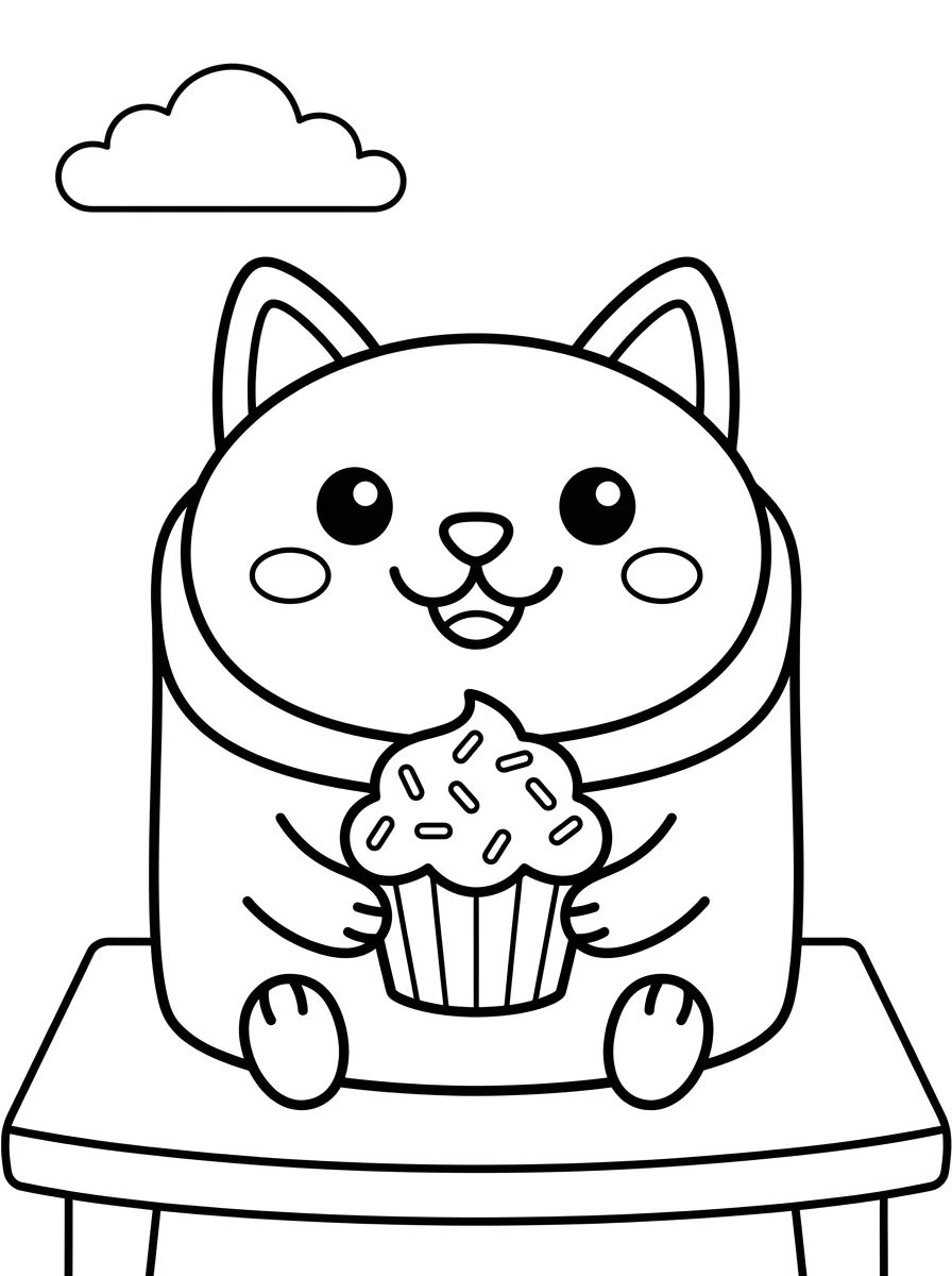 Bolo Gato Feliz com Cupcake para colorir Desenho de Bolo Gato Feliz com Cupcake para colorir e imprimir grátis