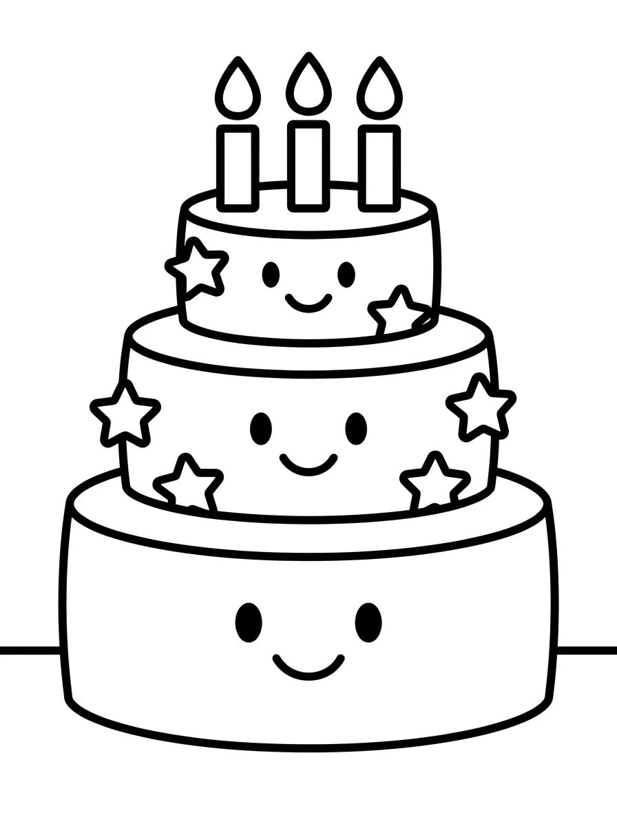 Bolo de Aniversário de Três Andares para colorir Desenho de Bolo de Aniversário de Três Andares para colorir e imprimir grátis