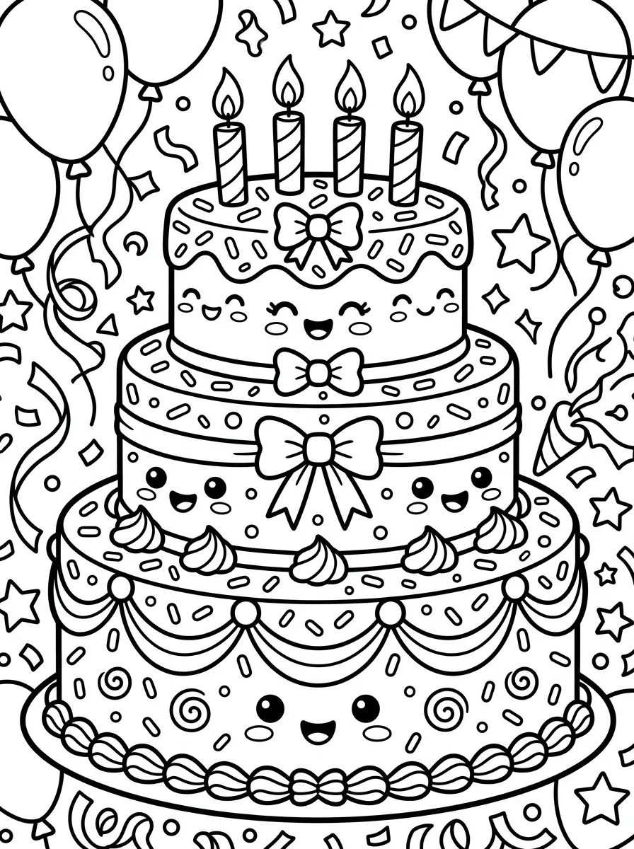 Bolo de Aniversário de Três Andares para colorir Desenho de Bolo de Aniversário de Três Andares para colorir e imprimir grátis