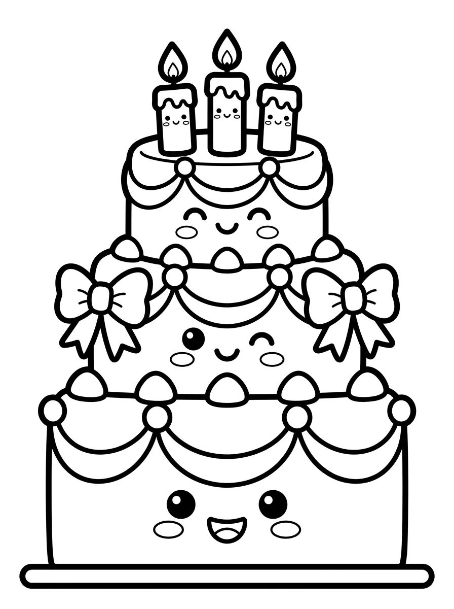Bolo de Aniversário de Três Andares para colorir Desenho de Bolo de Aniversário de Três Andares para colorir e imprimir grátis