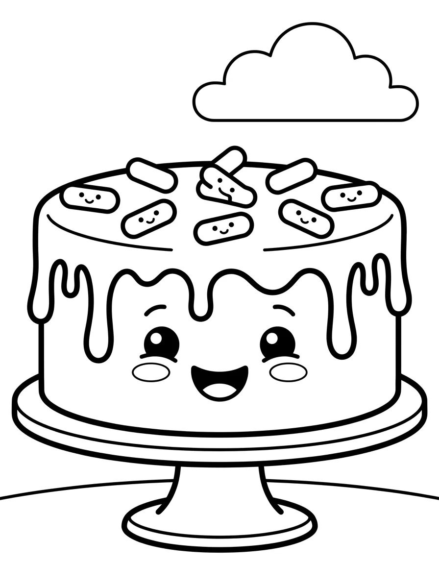 Bolo de Chocolate Sorridente para colorir Desenho de Bolo de Chocolate Sorridente para colorir e imprimir grátis