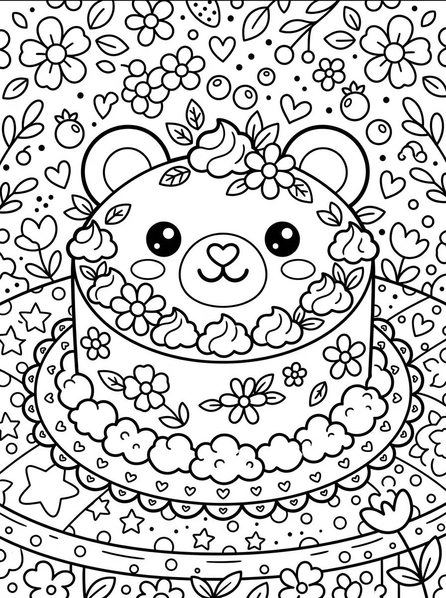 Bolo de Ursinho Fofinho para colorir Desenho de Bolo de Ursinho Fofinho para colorir e imprimir grátis