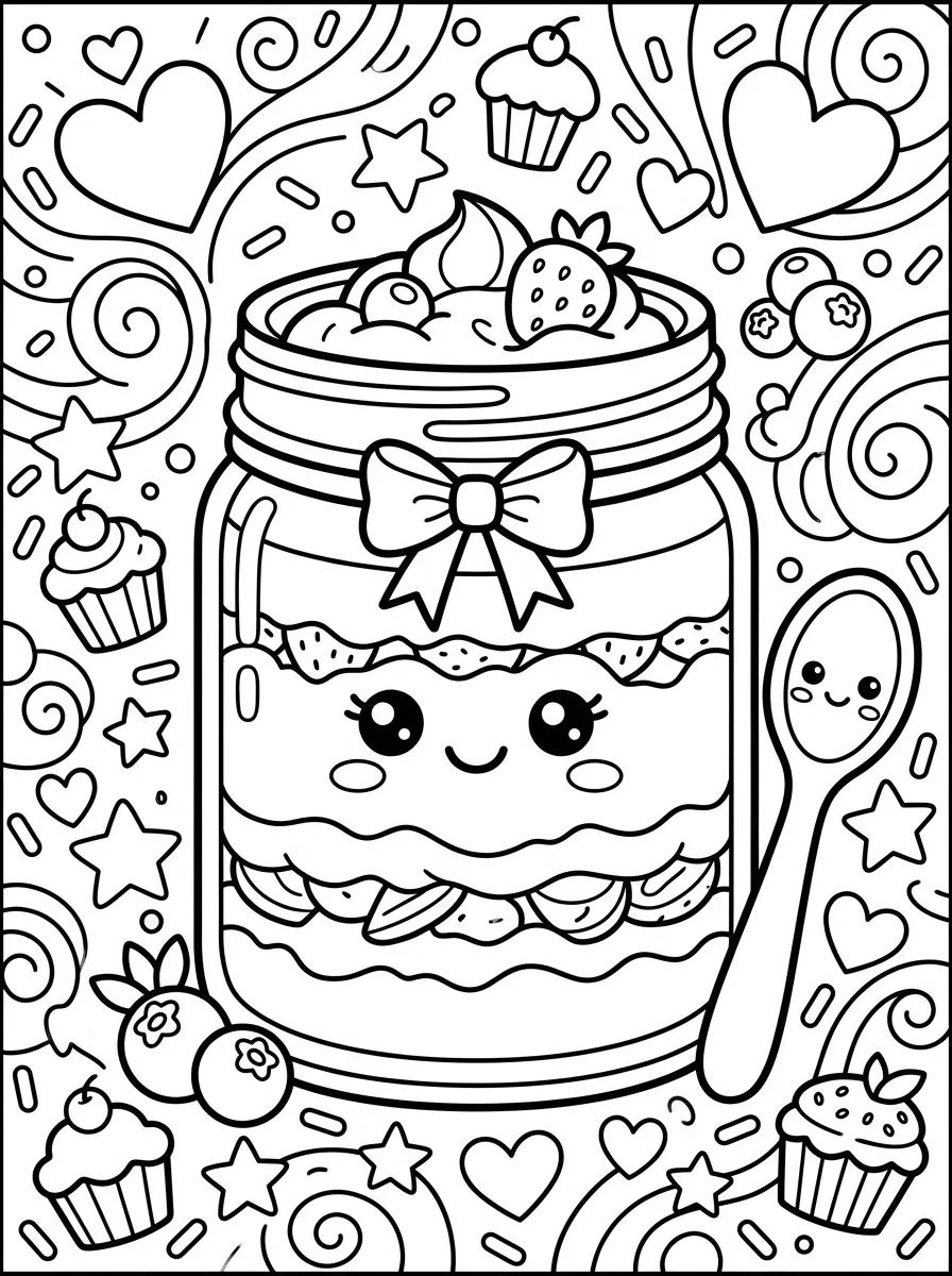 Bolo no Pote Kawaii para colorir Desenho de Bolo no Pote Kawaii para colorir e imprimir grátis