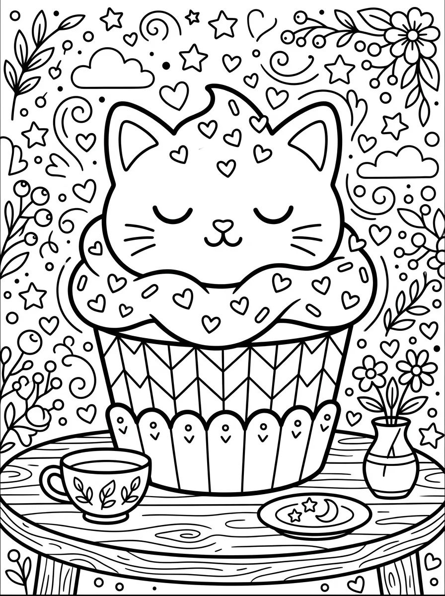 Cupcake de Gatinho Fofo para colorir Desenho de Cupcake de Gatinho Fofo para colorir e imprimir grátis