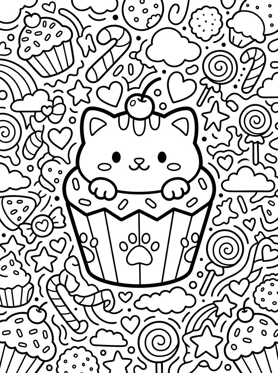 Cupcake Gatinho Doce para colorir Desenho de Cupcake Gatinho Doce para colorir e imprimir grátis