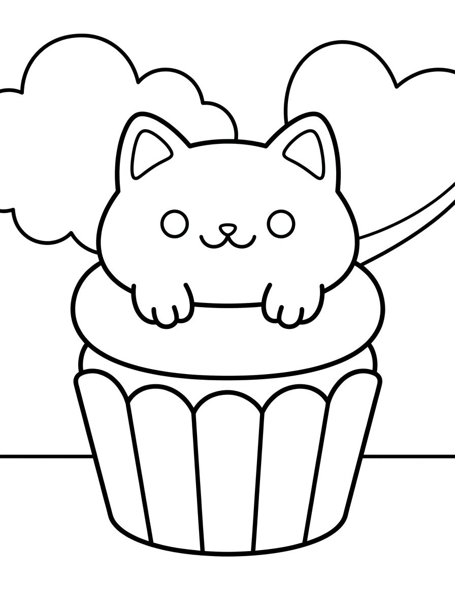 Cupcake Gatinho Kawaii para colorir Desenho de Cupcake Gatinho Kawaii para colorir e imprimir grátis