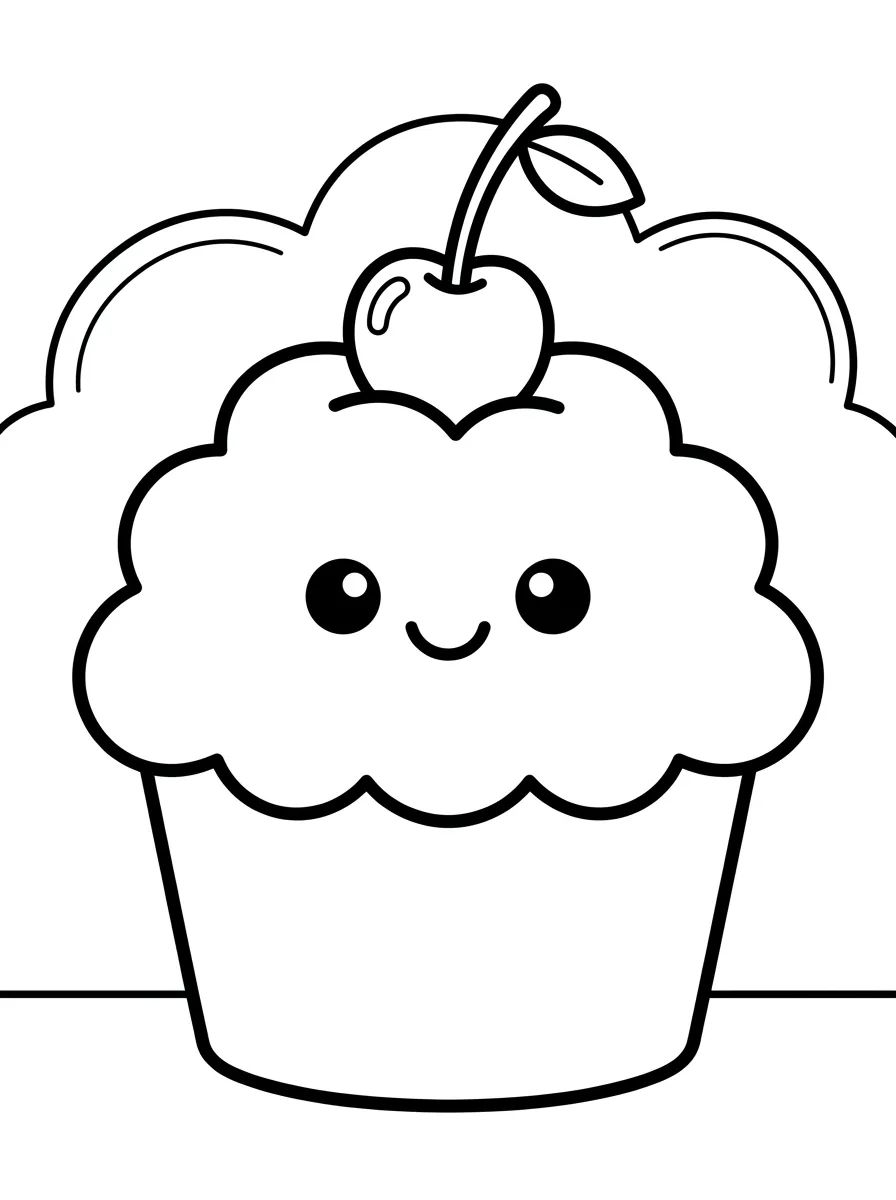 Cupcake Kawaii com Cereja para colorir Desenho de Cupcake Kawaii com Cereja para colorir e imprimir grátis