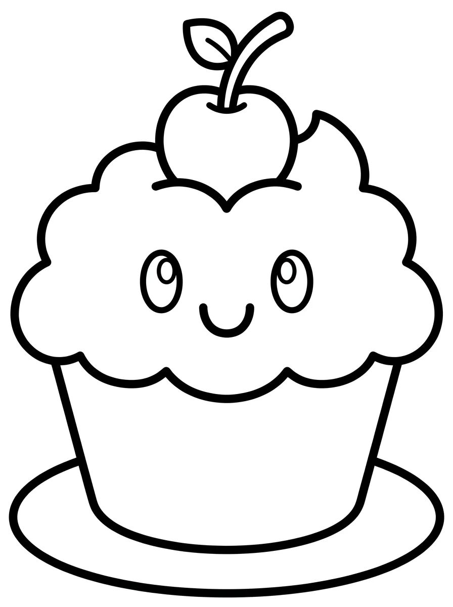 Cupcake Kawaii Sorridente com Cereja para colorir Desenho de Cupcake Kawaii Sorridente com Cereja para colorir e imprimir grátis