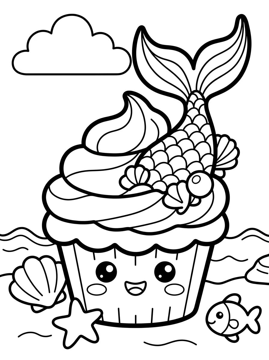 Cupcake Sereia Mágico para colorir Desenho de Cupcake Sereia Mágico para colorir e imprimir grátis
