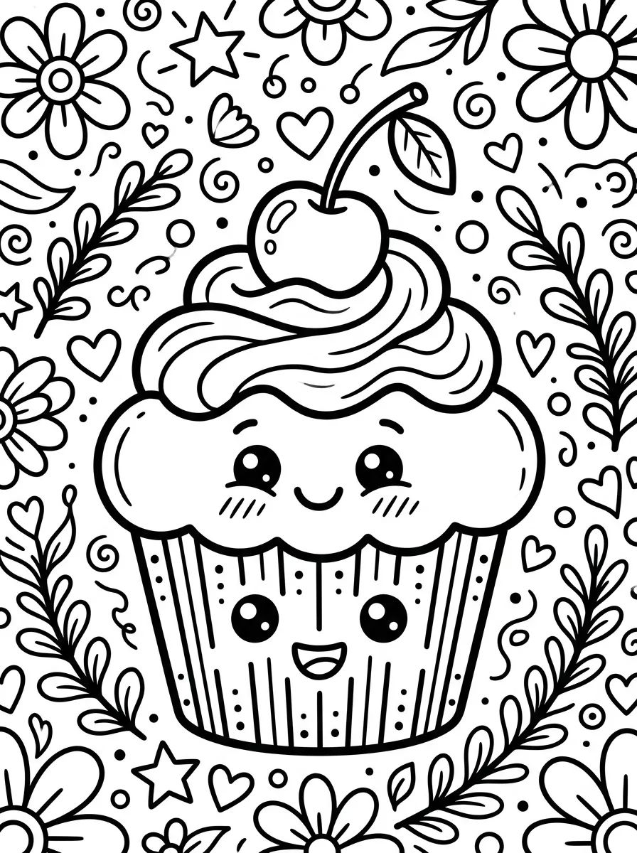 Coleção de desenhos para colorir: Bolos e Cupcakes Fofos para Colorir