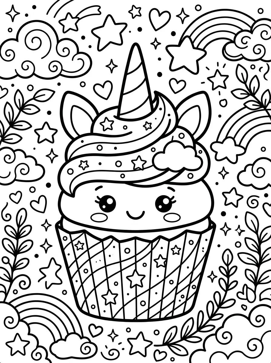 Cupcake Unicórnio Mágico para colorir Desenho de Cupcake Unicórnio Mágico para colorir e imprimir grátis