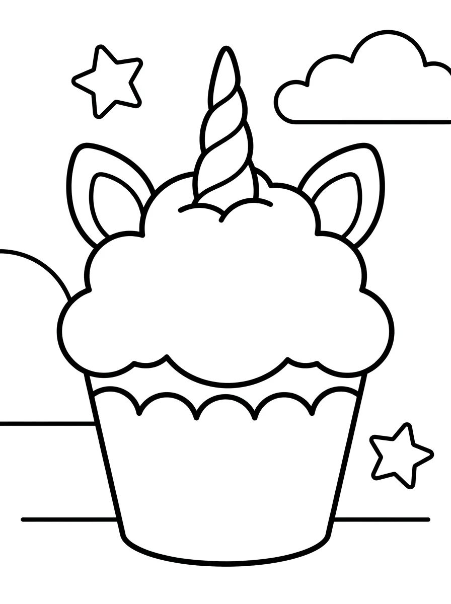 Magical Unicorn Cupcake para colorir Desenho de Magical Unicorn Cupcake para colorir e imprimir grátis