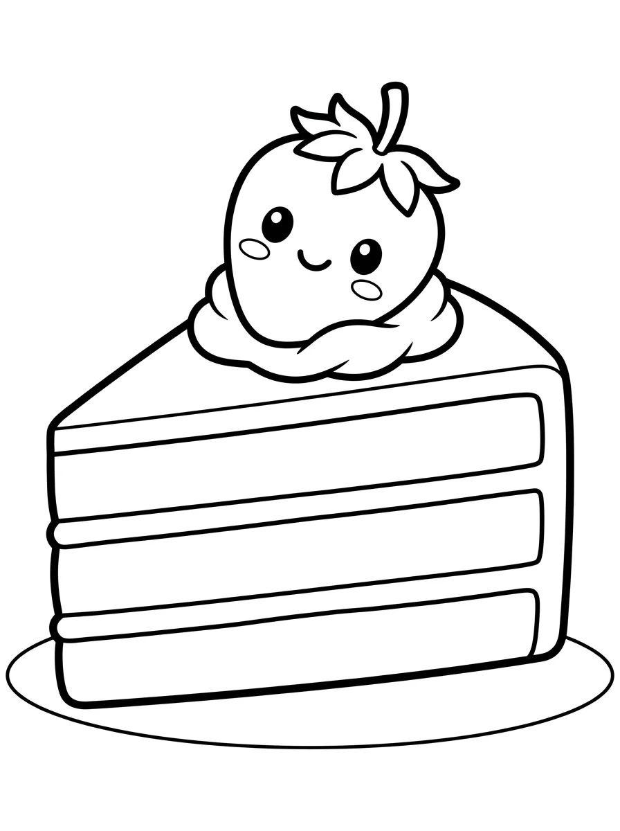Fatia de Bolo de Morango Fofa para colorir Desenho de Fatia de Bolo de Morango Fofa para colorir e imprimir grátis