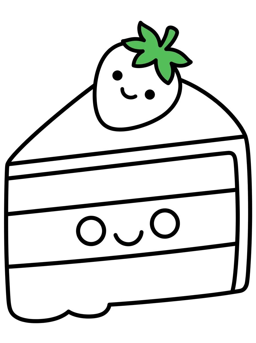 Fatia de Bolo de Morango Fofa para colorir Desenho de Fatia de Bolo de Morango Fofa para colorir e imprimir grátis