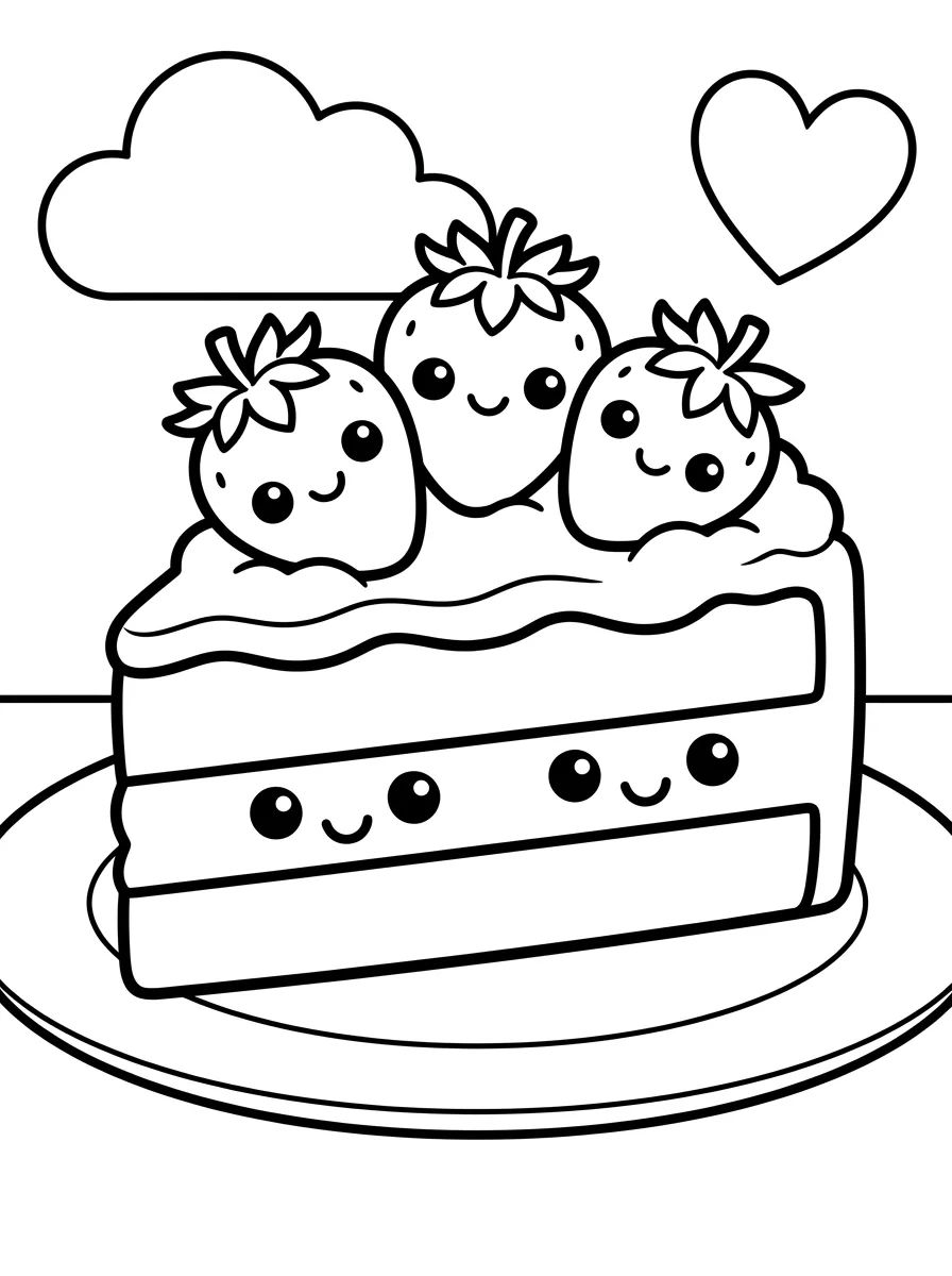 Fatia de Bolo de Morango para colorir Desenho de Fatia de Bolo de Morango para colorir e imprimir grátis