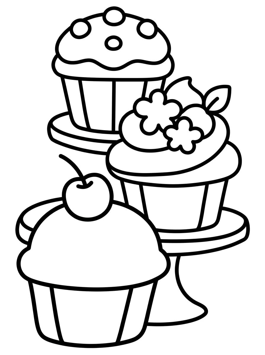 Torre de Cupcakes em Prato Decorado para colorir Desenho de Torre de Cupcakes em Prato Decorado para colorir e imprimir grátis