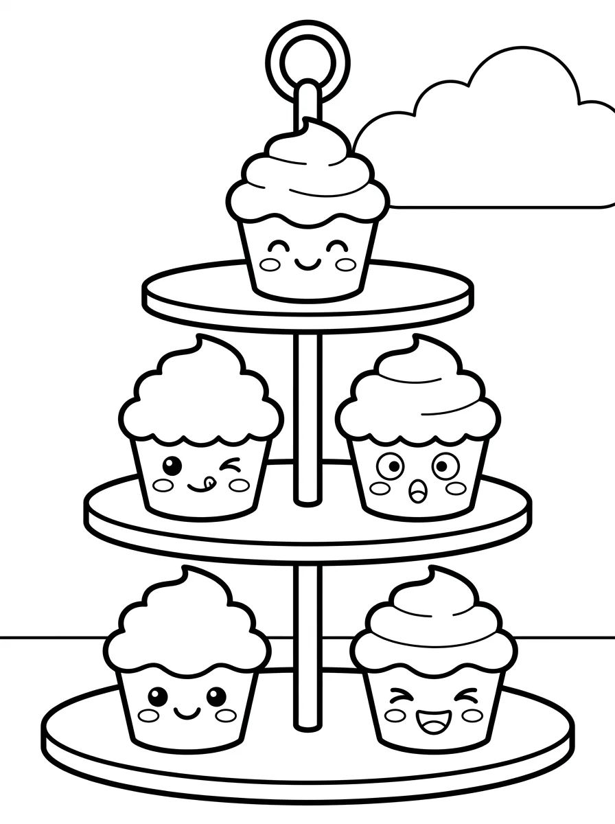 Torre de Cupcakes Fofos para colorir Desenho de Torre de Cupcakes Fofos para colorir e imprimir grátis