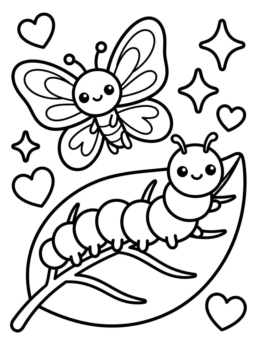 Bebê Borboleta com Lagarta Amiga para colorir Desenho de Bebê Borboleta com Lagarta Amiga para colorir e imprimir grátis