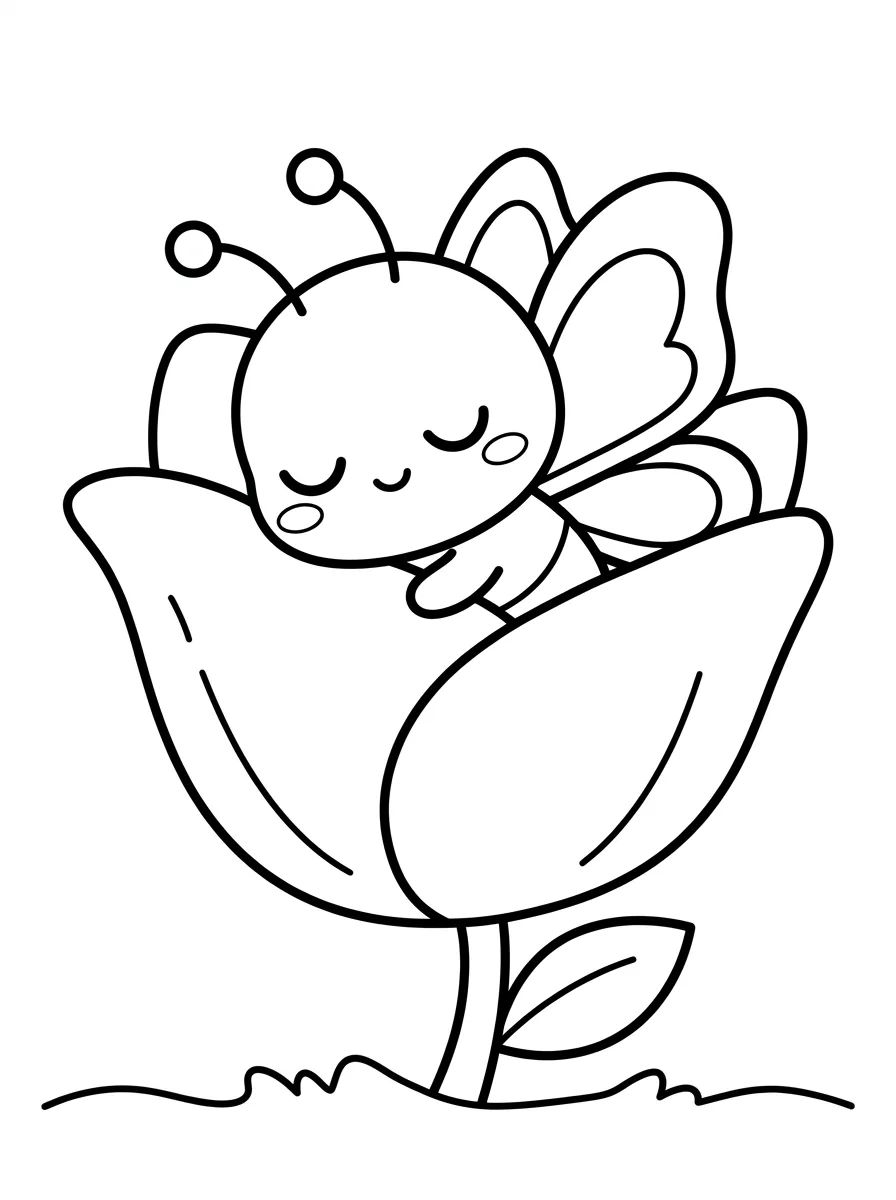 Bebê Borboleta Dormindo na Tulipa para colorir Desenho de Bebê Borboleta Dormindo na Tulipa para colorir e imprimir grátis