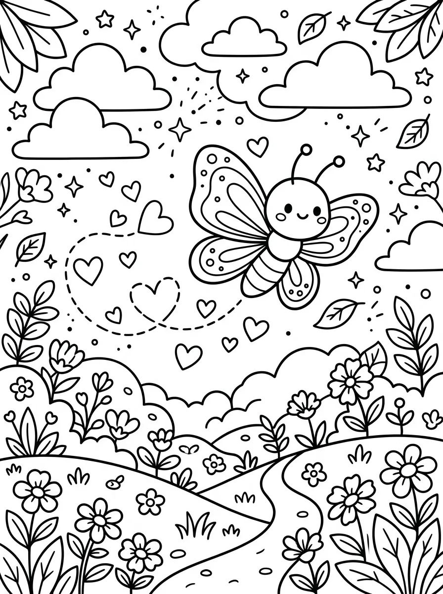 Borboleta com Rastro de Corações para colorir Desenho de Borboleta com Rastro de Corações para colorir e imprimir grátis