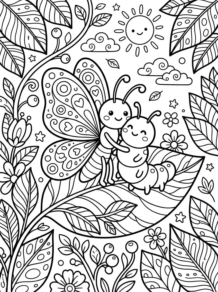 Borboleta e Lagarta Amigas para colorir Desenho de Borboleta e Lagarta Amigas para colorir e imprimir grátis
