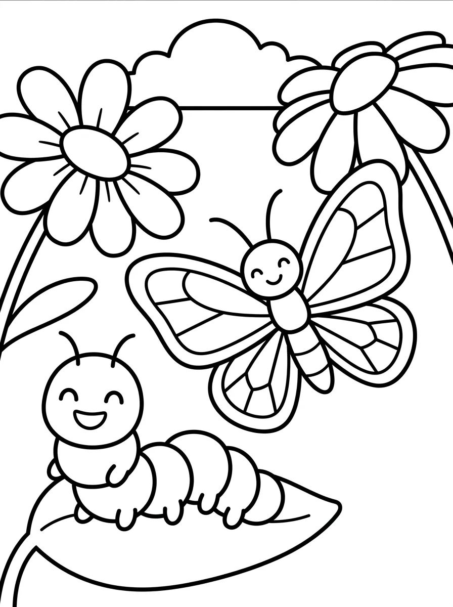 Borboleta e Lagartinha Amigas para colorir Desenho de Borboleta e Lagartinha Amigas para colorir e imprimir grátis