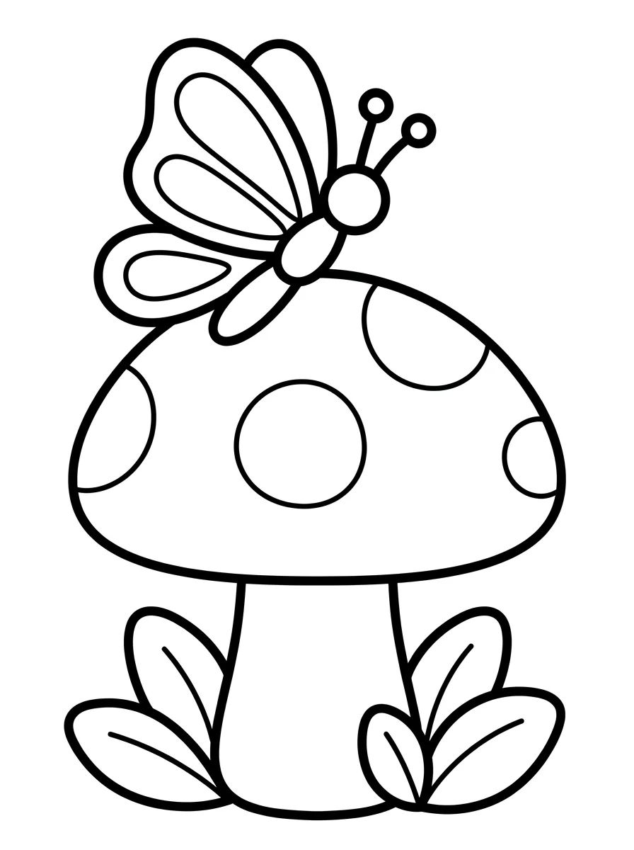 Butterfly and Garden Mushroom para colorir Desenho de Butterfly and Garden Mushroom para colorir e imprimir grátis