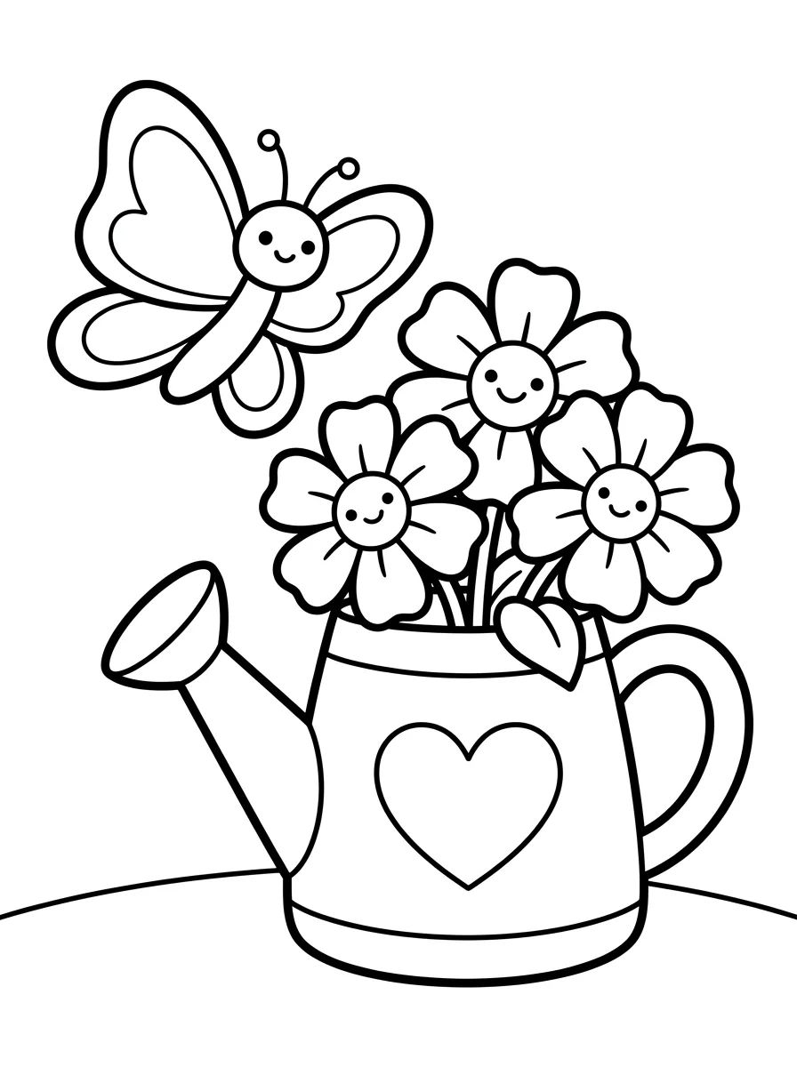 Butterfly and Magic Watering Can with Flowers para colorir Desenho de Butterfly and Magic Watering Can with Flowers para colorir e imprimir grátis