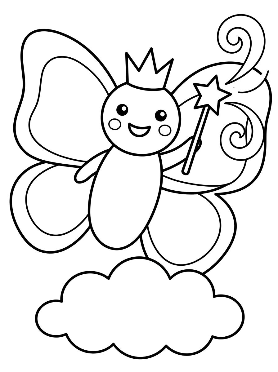 Borboleta Kawaii com Varinha Mágica para colorir Desenho de Borboleta Kawaii com Varinha Mágica para colorir e imprimir grátis